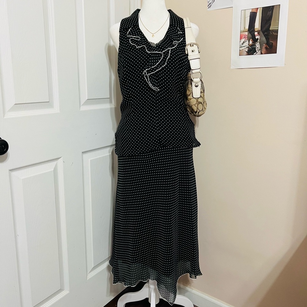 Vintage Black and White Polka Dot Tank Top and Skirt Set